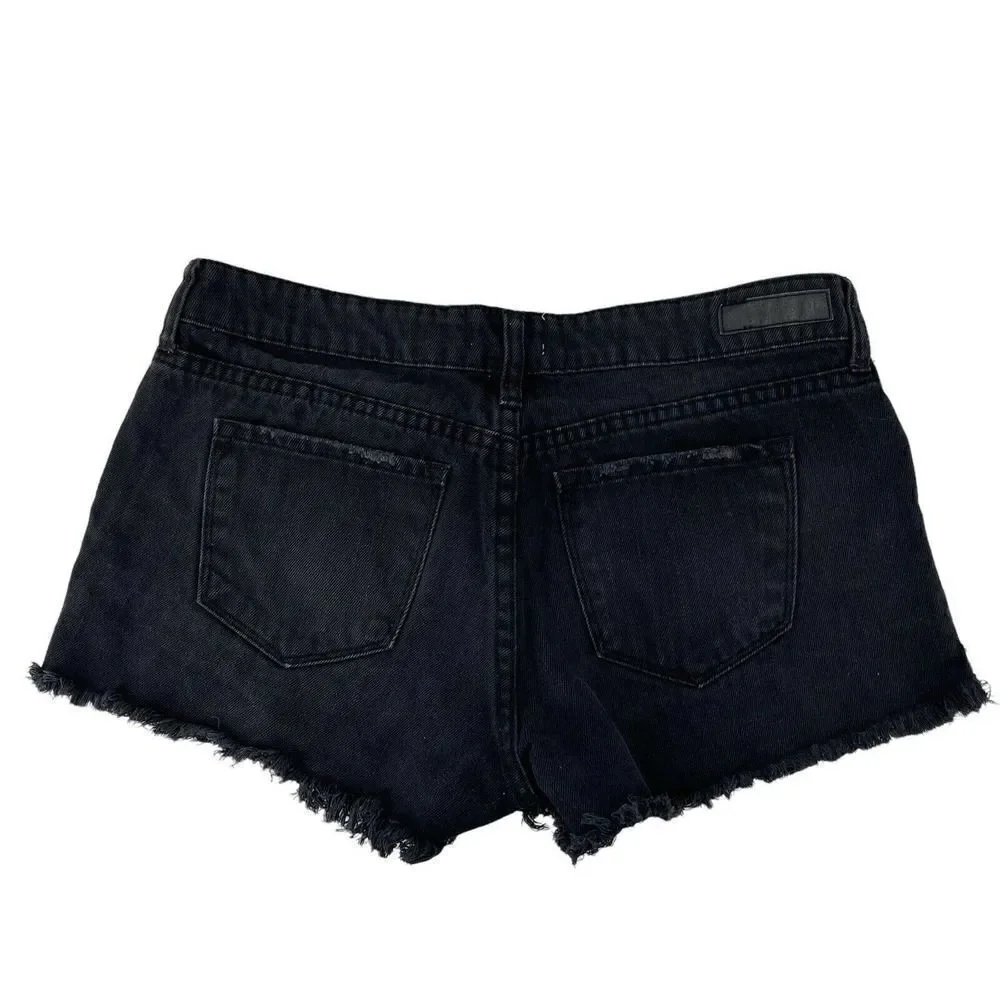 Cut Off Jean Shorts Black Denim Distressed BP Size 28 Waist Mid Rise Festival